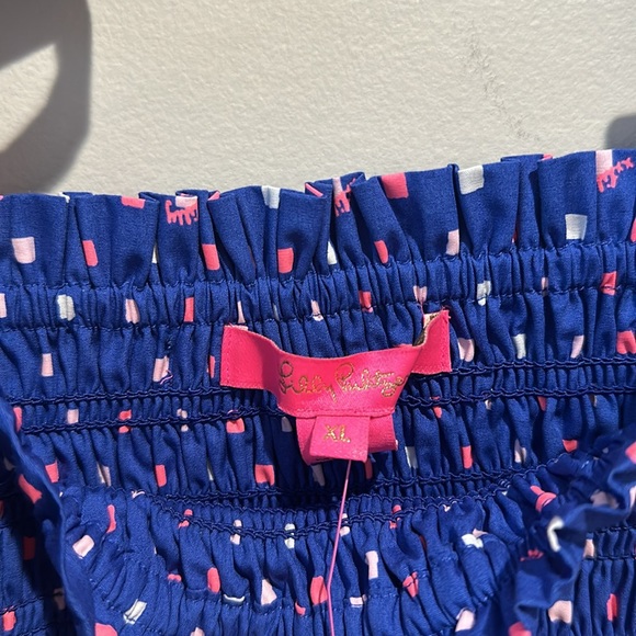 NWT Lilly Pulitzer Rivera Smocked Top Tie Shoulder Peplum Top XL - Picture 9 of 9